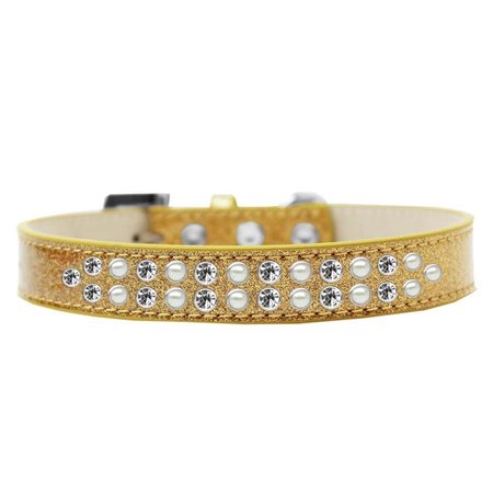 PET PAL 0.75 in. Two Row Pearl & Clear Crystal Ice Cream Dog CollarGold Size 18 PE808670